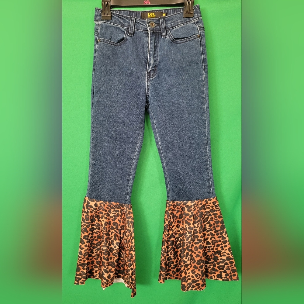 Denim Jean Leopard Print Flare Lucky & Blessed Girls Size 8 Animal Print Cheetah